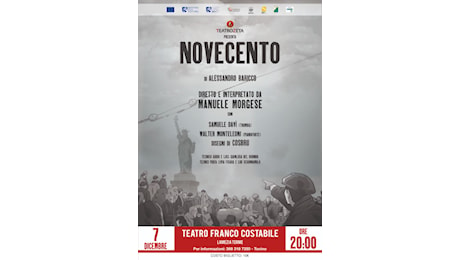 Prosegue il tour di Novecento di Alessandro Baricco, il 7 dicembre a Lamezia