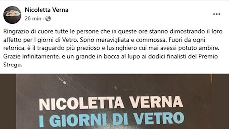 Premio Strega, Nicoletta Verna dopo l’esclusione: “Meravigliata e commossa per l’affetto”
