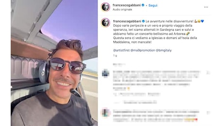 Francesco Gabbani arriva in Sardegna in monoelica dopo la cancellazione del suo volo. VIDEO