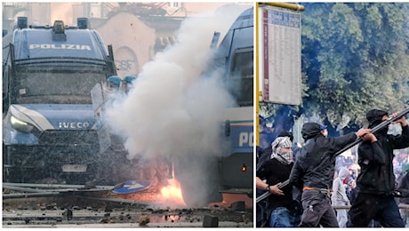 Scontri al corteo (vietato) per la Palestina: sassi e bottiglie contro la polizia, almeno 3 manifestanti feriti