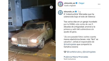 La Mercedes che riemerge dal fango e parte ancora