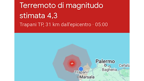 Scossa di terremoto a Trapani. Si è registrato alle 5 del mattino, stanotte