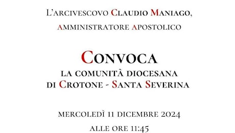 Crotone, mercoledì 11 dicembre l’annuncio del nuovo vescovo