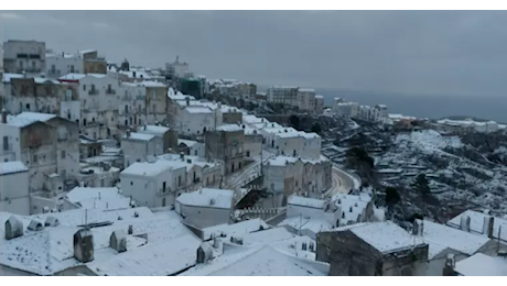 Vigilia di Natale sotto la neve: il paesaggio del Gargano è da cartolina. A Bari paura per la caduta di rami su tre auto