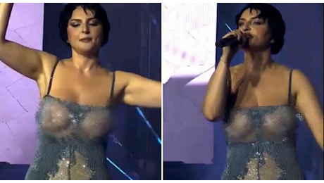 Arisa (quasi) nuda al concerto dei Club Dogo: il vestito trasparente senza reggiseno lascia a bocca aperta
