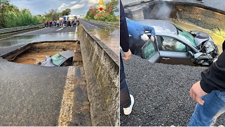 Si apre una voragine sulla strada statale, auto inghiottita