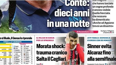 Il CorSport in prima pagina: Morata shock: trauma cranico. Salta il Cagliari